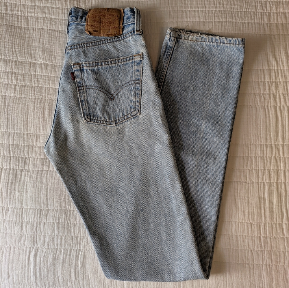 Levi's 501 Vintage Straight Leg Jeans 90s Light Blue Wash - Picture 15 of 16